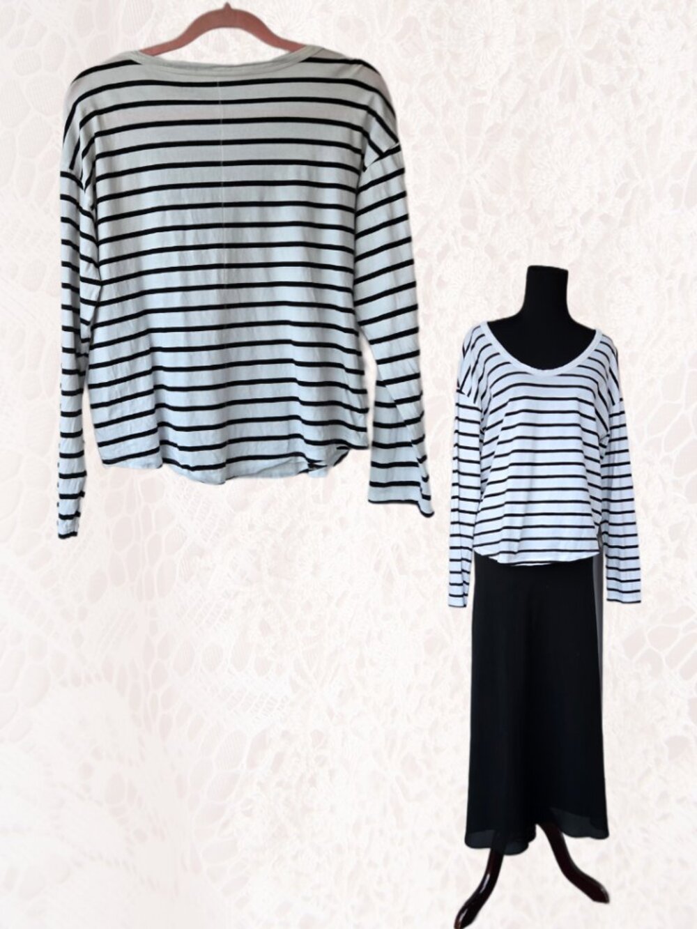 GAP Black and White Stripe Long Sleeve Shirt Beachy Casual Cotton